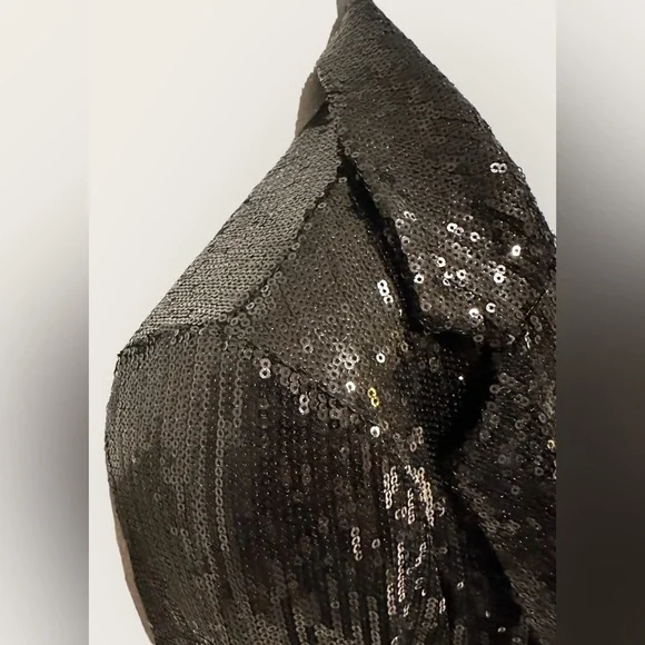 Carmen Marc‎ Valvo Womens Jacket open Black Sequin Lined Drape Collar L - Picture 5 of 11